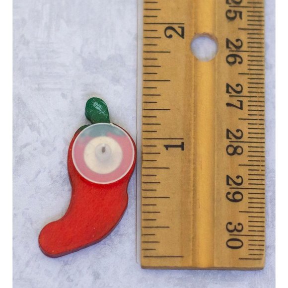 Vintage Wooden Earrings, Chili Earrings, Spicy Jalapeno Stud Earrings - CF1 - Picture 3 of 3